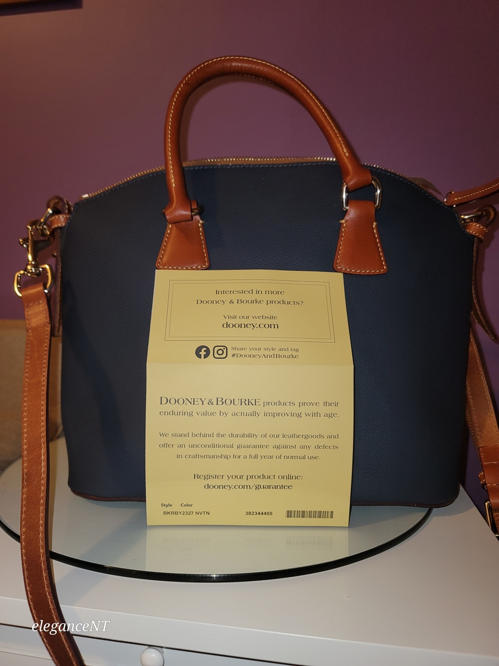 Dooney & Bourke Navy Kirby Domed Satchel Leather with Tan Trim - Picture 13 of 17